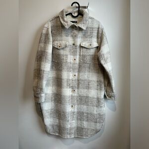 Black Tape Cream and Gray Plaid Utility Jacket